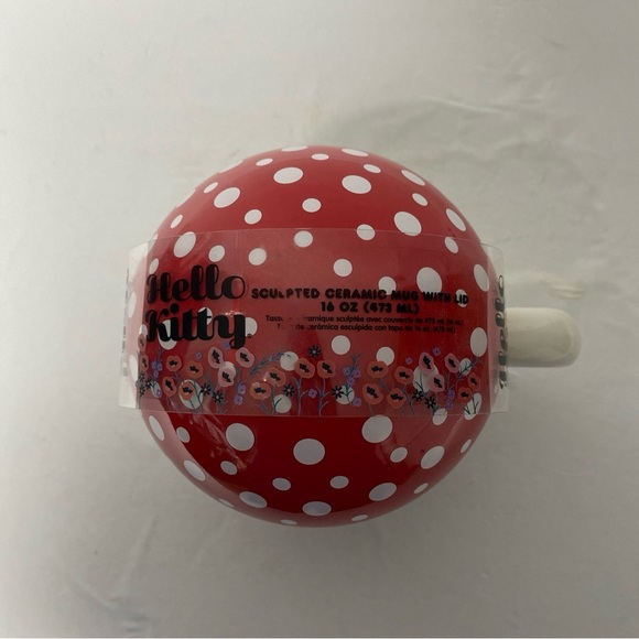 Hello Kitty Sanrio Sculpted Ceramic Mushroom Mug 16oz with Lid - Picture 3 of 4